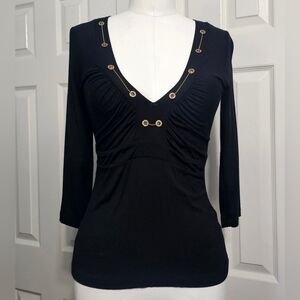 Vintage Yuka Platinum Rayon Blend Y2K 3/4 Sleeves Black Top Sz Medium